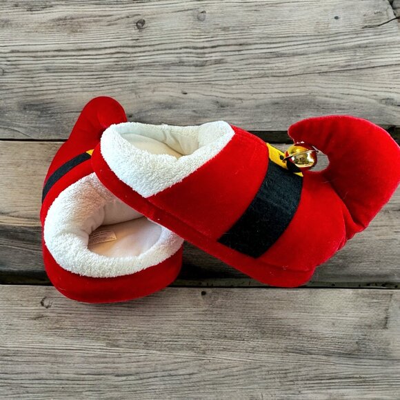 Christmas Elf Slippers Puffy Jingle Bells Red 9 inches long Novelty Slip ons - Picture 2 of 5